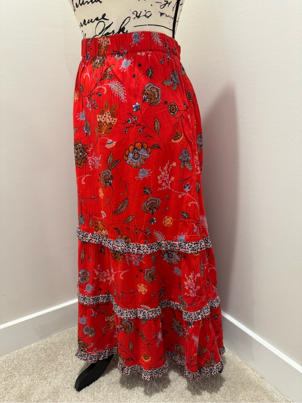 J.Jill A-line Red Floral skirt with Design With Ruffles NWT Size M
